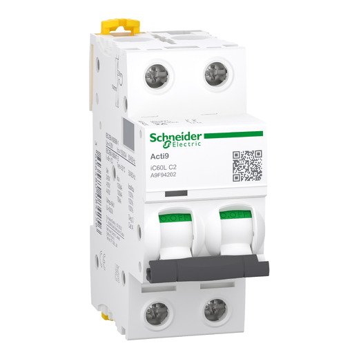 A9F94202 – Schneider Electric iC60L – miniature circuit breaker – 2P – 2A – C curve — SCHNEIDER