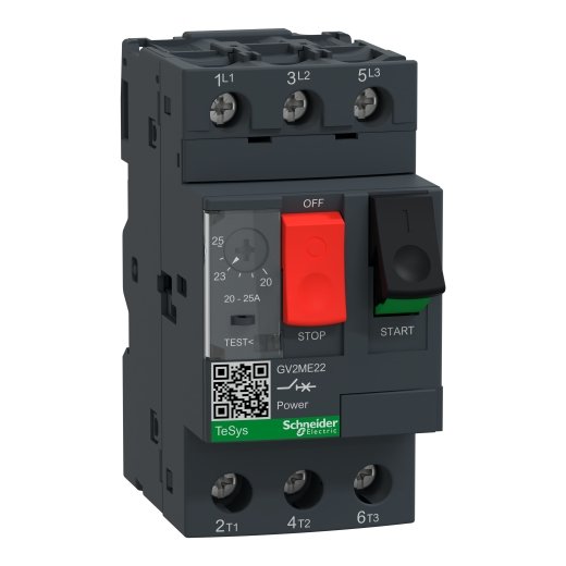 GV2ME22 – Schneider Electric Motor circuit breaker, TeSys GV2, 3P, 20-25 A, thermal magnetic, screw clamp terminals — SCHNEIDER