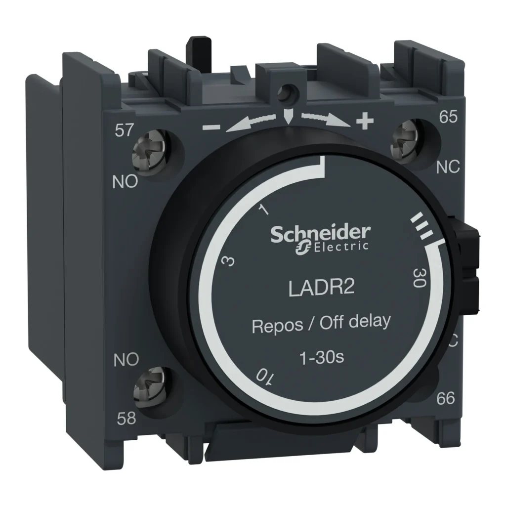 LADR2 – Schneider Electric Time delay auxiliary contact block, TeSys D, 1NO + 1NC, off delay 1-30s, front, screw clamp terminals — SCHNEIDER
