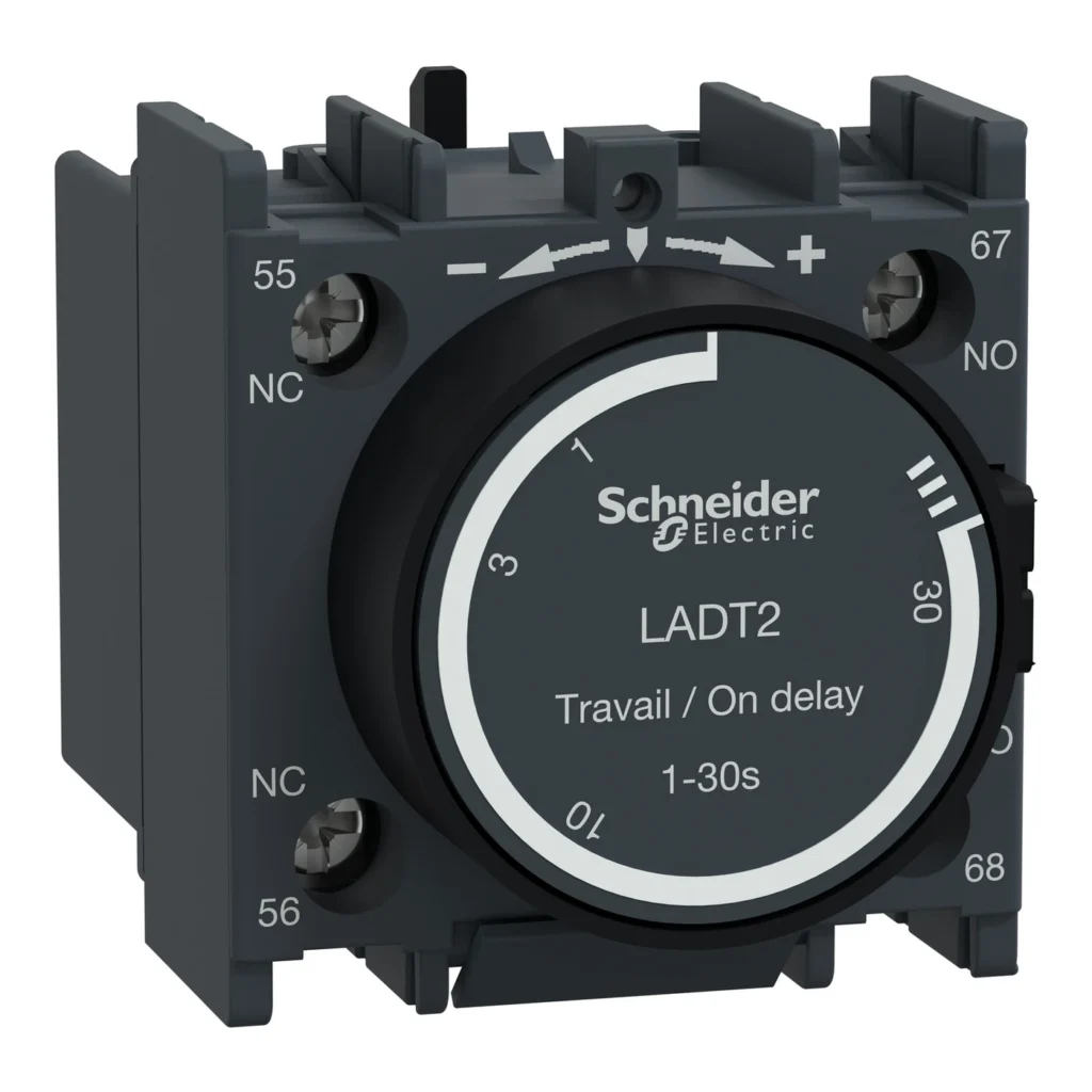LADT2 – Schneider Electric Time delay contact block,TeSys Deca,1NO+1NC,on-delay 1-30s,front — SCHNEIDER