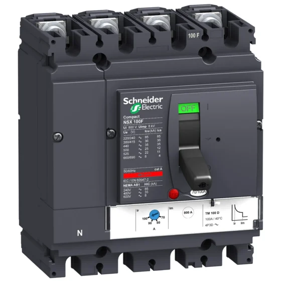 LV429642 – Schneider Electric circuit breaker Compact NSX100F – TMD – 63 A – 4 poles 3d — SCHNEIDER