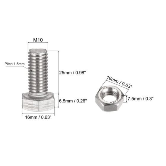 M10X25MM Bolts with Nuts & Washer