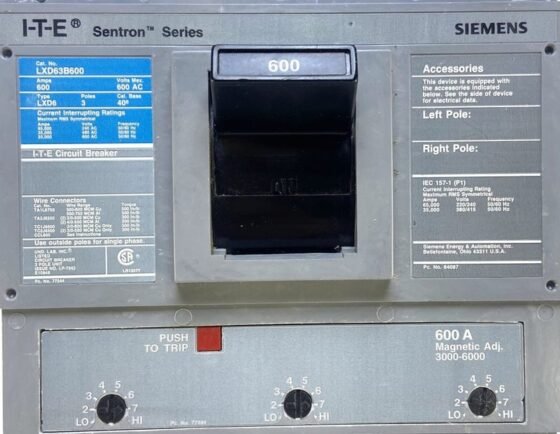 Siemens LXD63B600 Circuit Breaker — SIEMENS