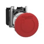 XB4BS8444 – Schneider Electric Red Ø40 Emergency stop, switching off Ø22 latching turn release 2NC