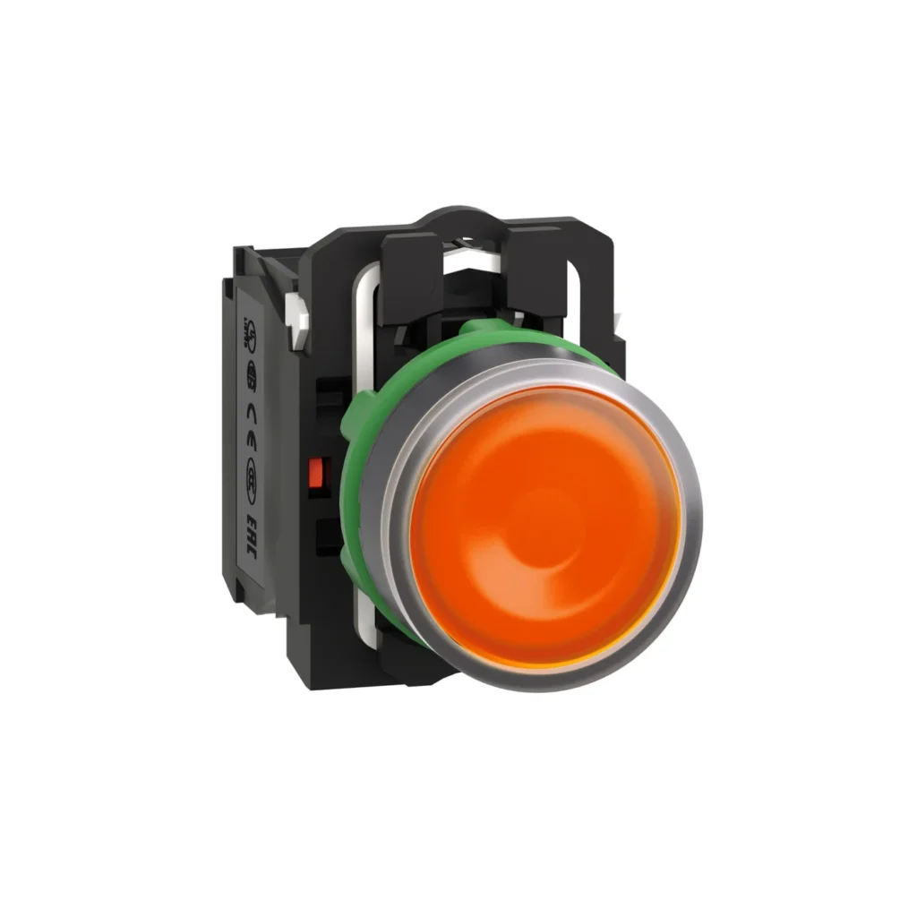 XB5AW35B5 – Schneider Electric Illuminated push button, plastic, flush, orange, Ø22, spring return, 24 V AC/DC, 1 NO + 1 NC — SCHNEIDER